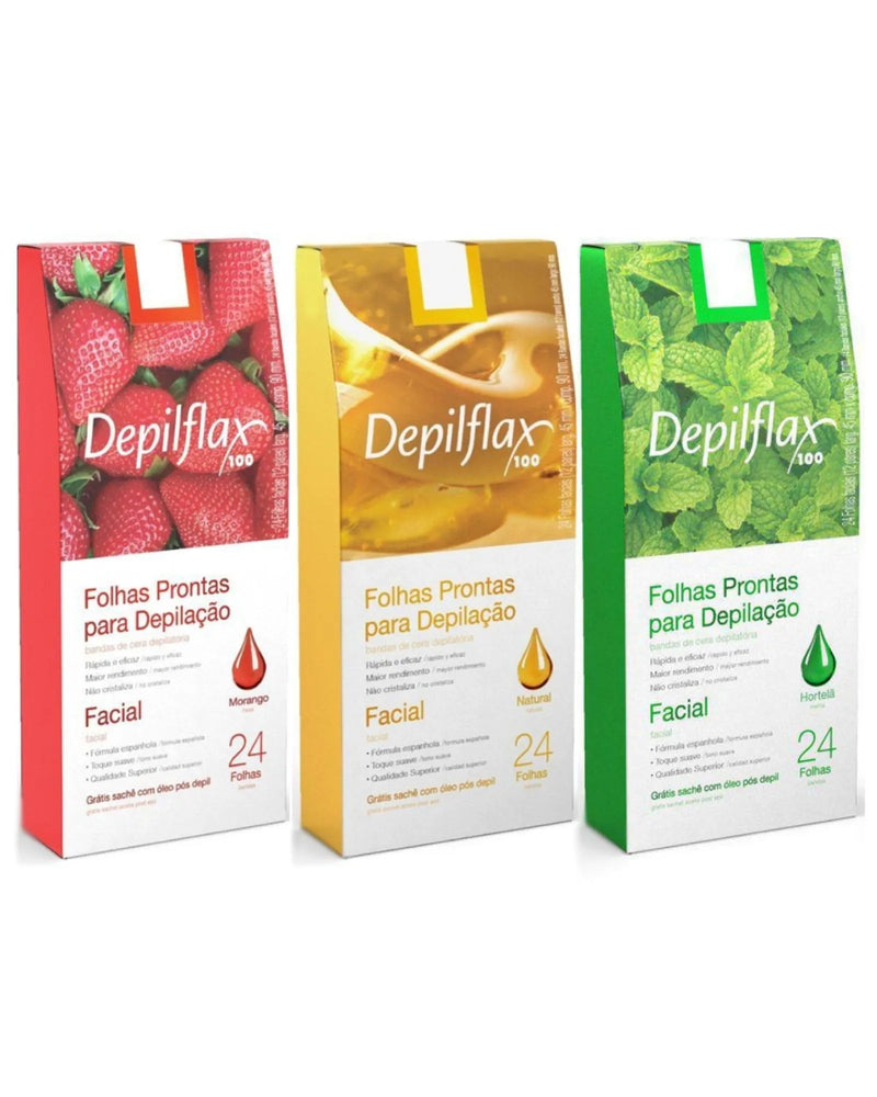 Depilação Folhas Prontas 20 unidades Facial 3 Fragrâncias DepilFlax