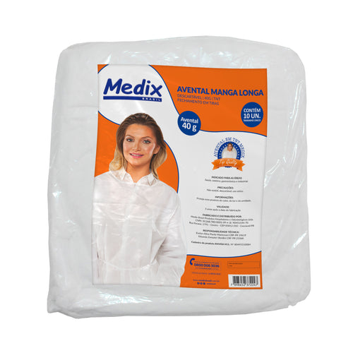 Avental Descartável Manga Longa 40g - Pacote com 10 un.