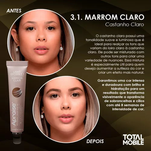 Tinta/tintura para sobrancelhas e cílios Castanho Claro 20ml Apraise