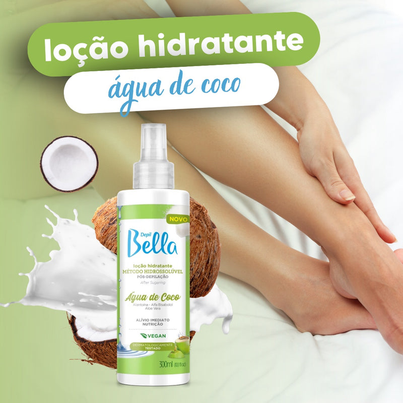 Loção Hidratante Pós-depilação Hidrossolúvel Água de Coco Depil Bella 300m